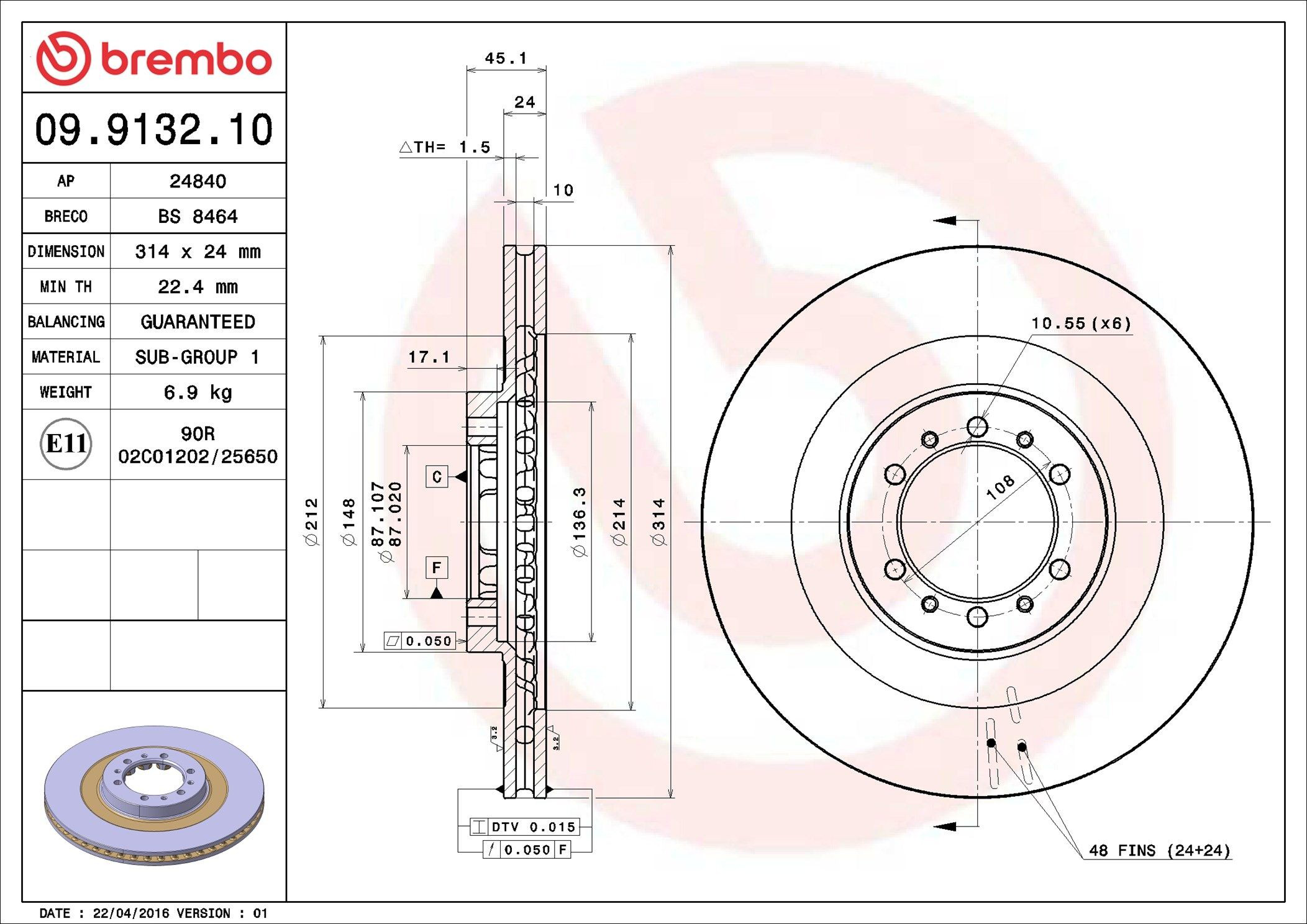 Tarcza hamulcowa przednia Brembo 09913210 cena, od 56,21 USD