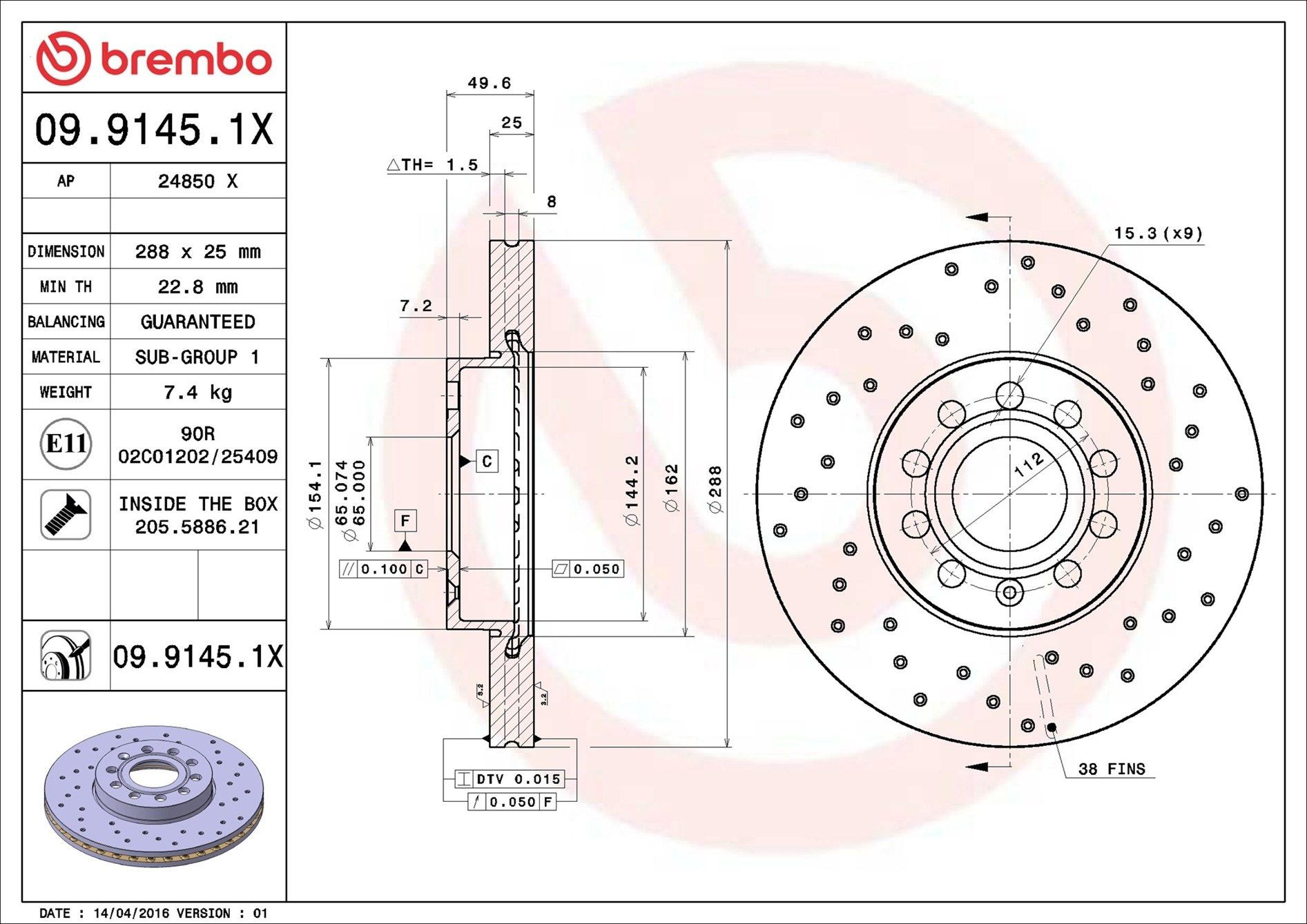 Zestaw naprawczy hamulców przednich Brembo 0991451X