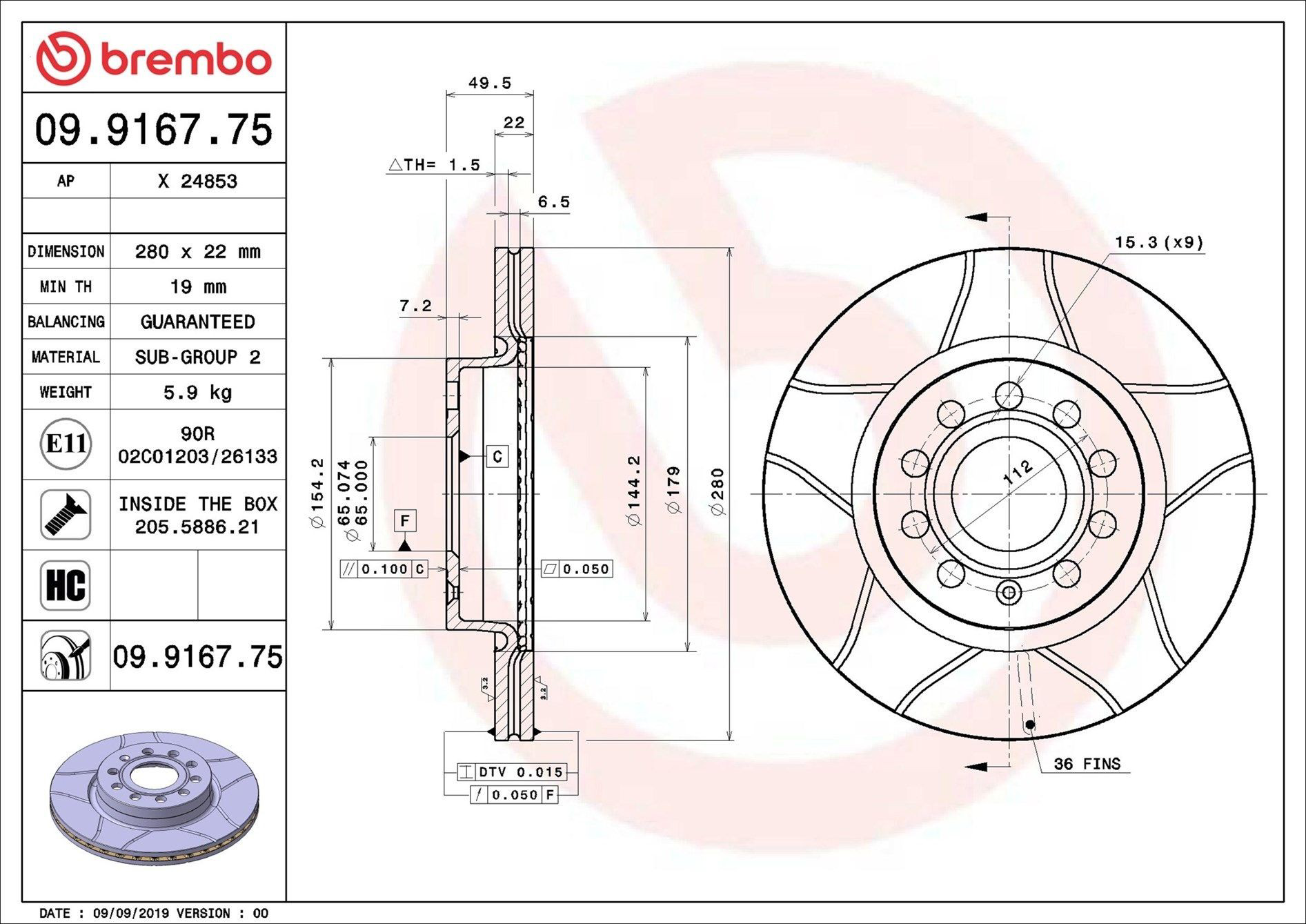 Do koszyka 09916775 Brembo Tarcza hamulcowa przednia