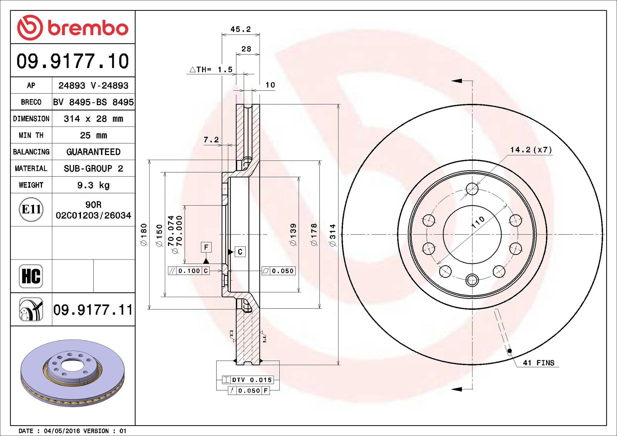 Do koszyka 09917711 Brembo Tarcza hamulcowa przednia