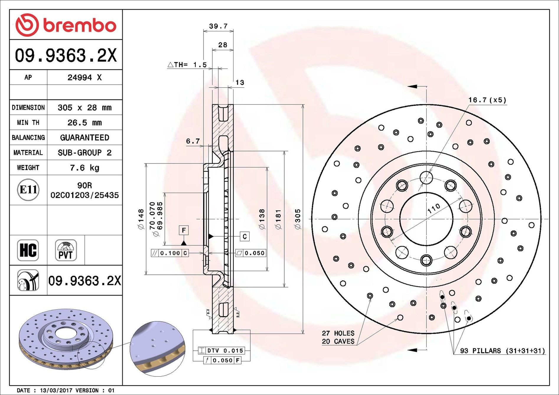 0993632X Brembo Tarcza hamulcowa przednia