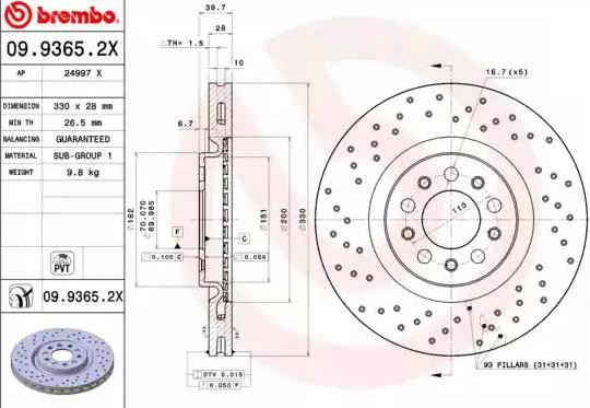 Tarcza hamulcowa przednia Brembo 0993652X