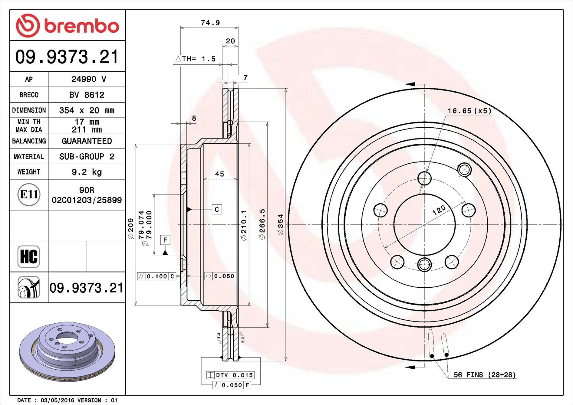 Tarcza hamulcowa tylna Brembo 09937321 cena, od 92,10 USD