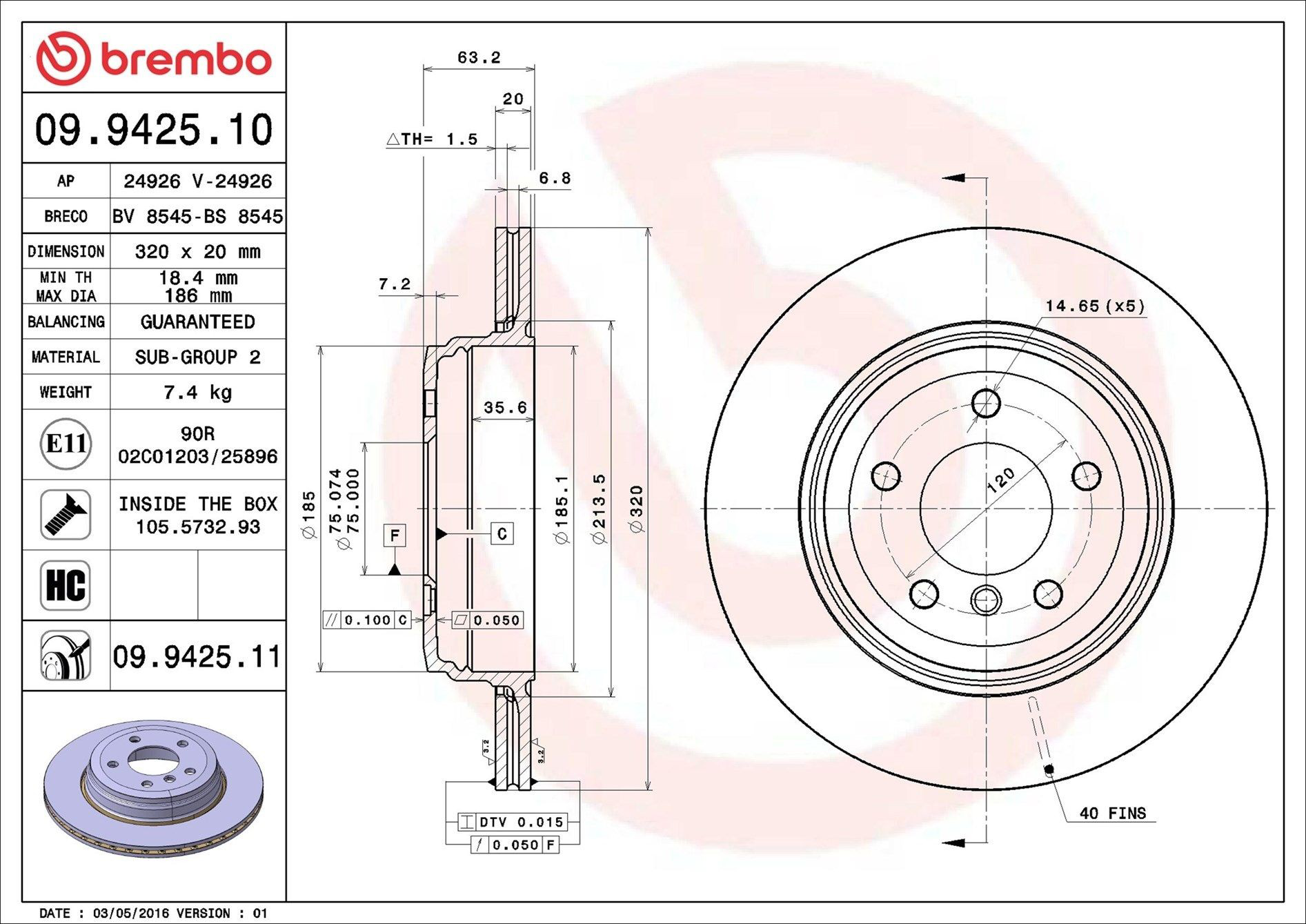 Tarcza hamulcowa tylna Brembo 09942511 cena, od 58,02 USD