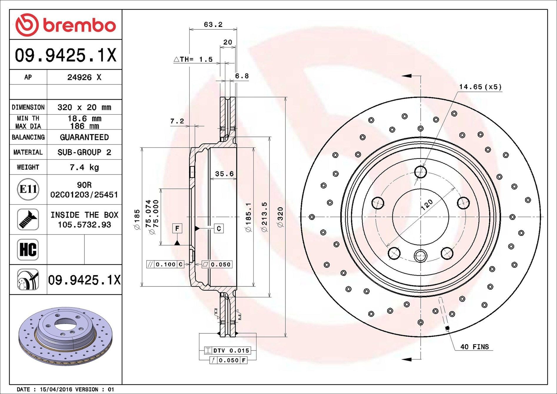 Do koszyka 0994251X Brembo Tarcza hamulcowa tylna