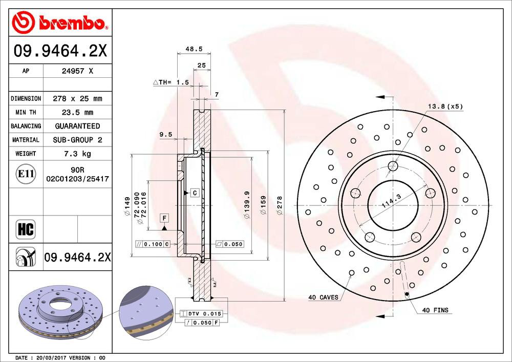 Tarcza hamulcowa przednia Brembo 0994642X