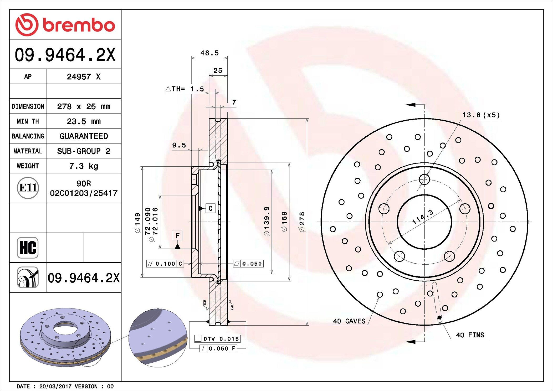 Tarcza hamulcowa przednia Brembo 0994642X cena, od 46,94 USD