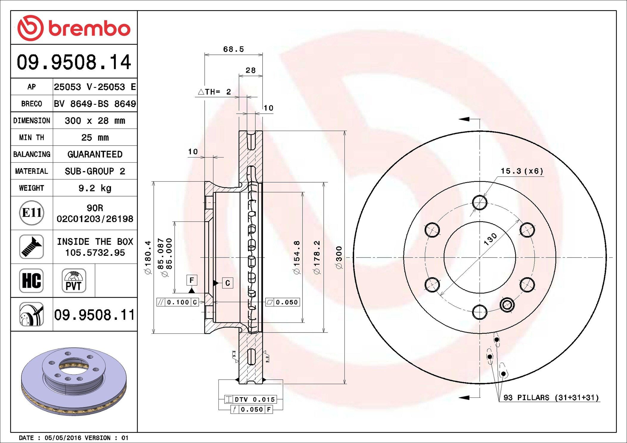Do koszyka 09950811 Brembo Tarcza hamulcowa przednia