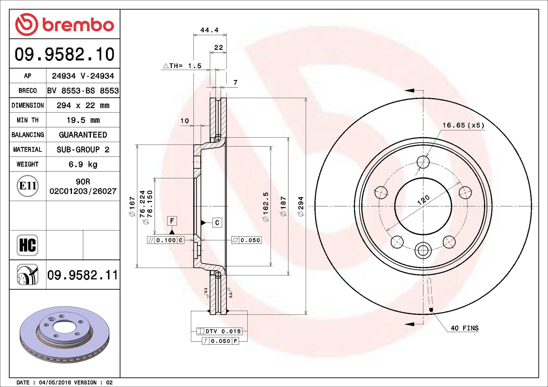 09958210 Brembo Tarcza hamulcowa tylna