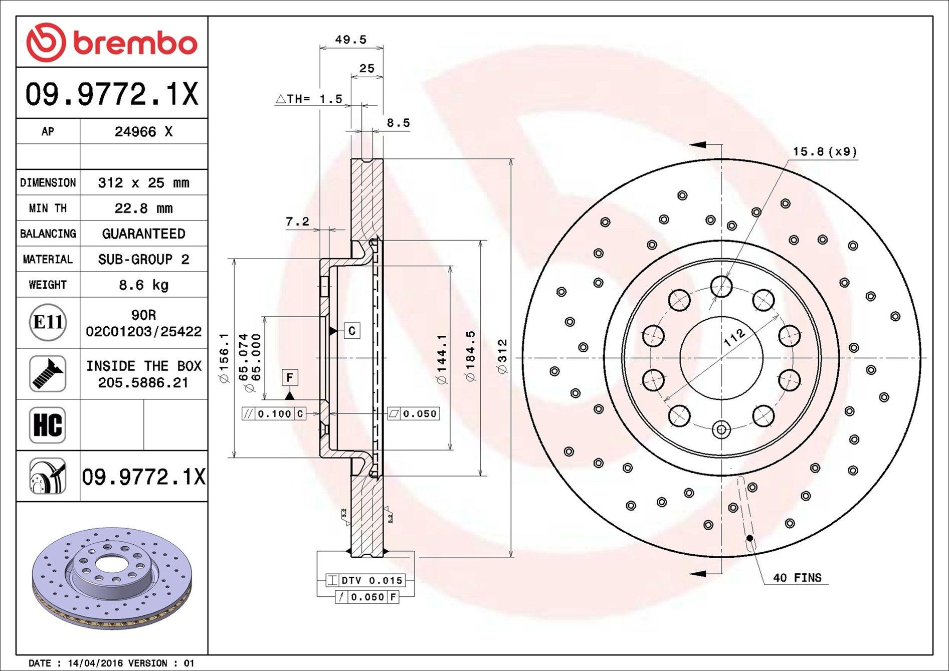 Tarcza hamulcowa przednia Brembo 0997721X cena, od 47,74 USD