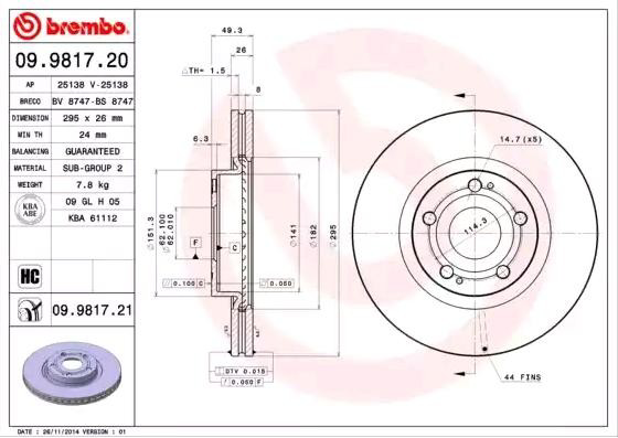 Tarcza hamulcowa przednia 09981720 Brembo