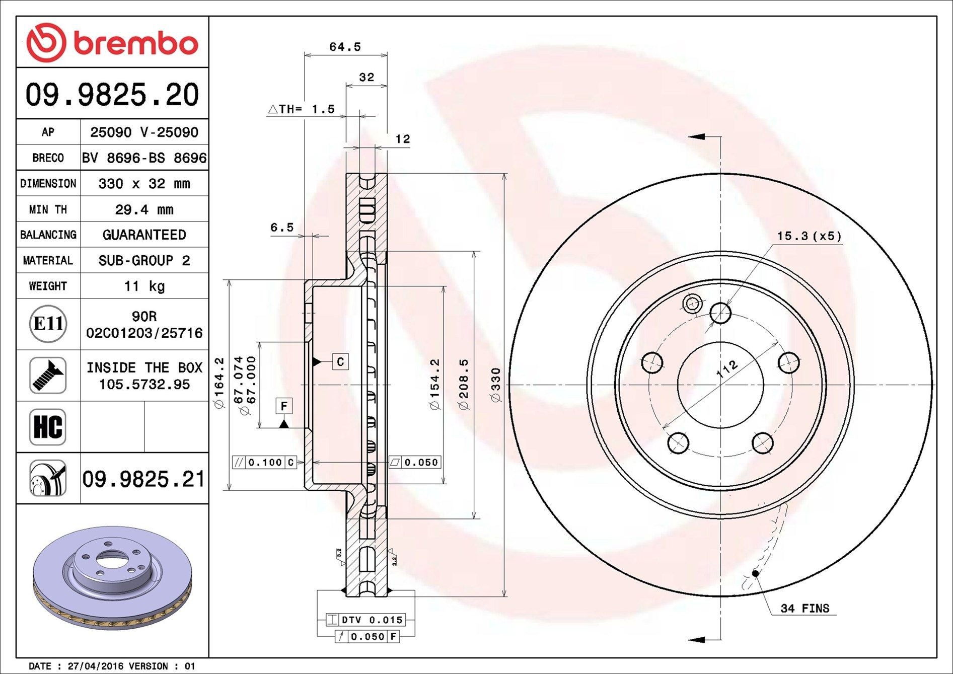 09982521 Brembo Tarcza hamulcowa przednia