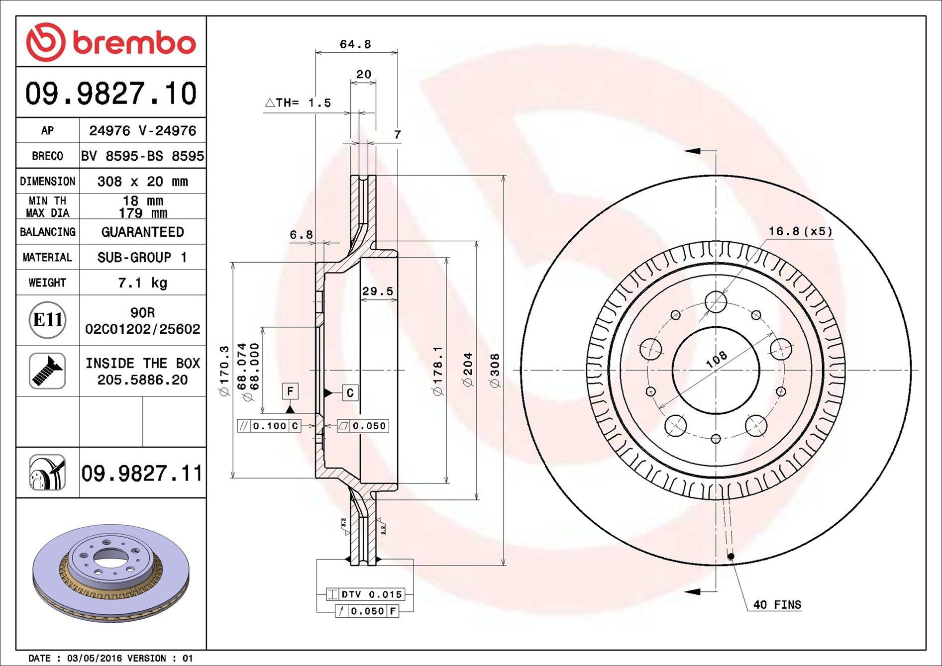 Tarcza hamulcowa tylna Brembo 09982711 cena, od 59,46 USD