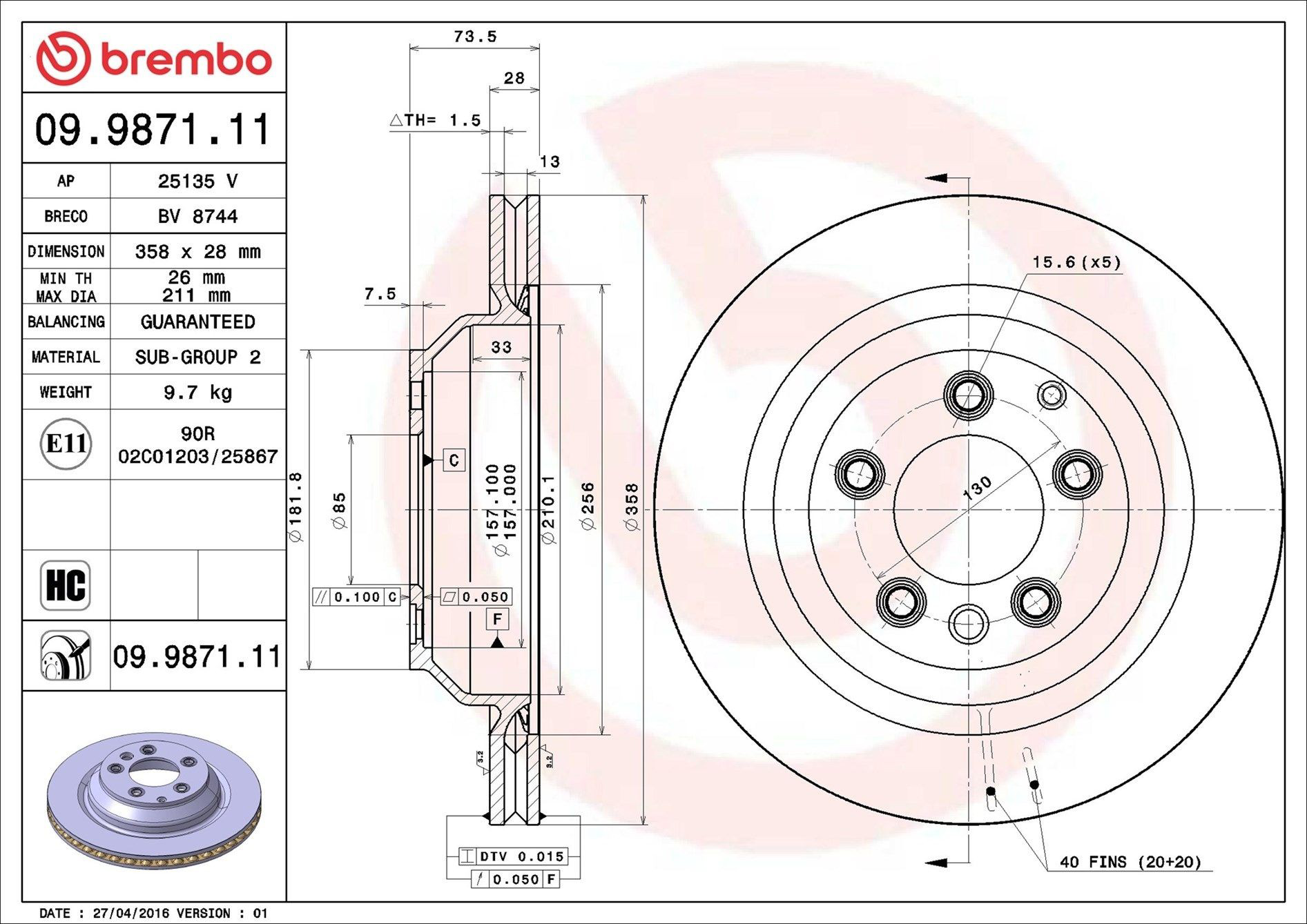 Tarcza hamulcowa tylna Brembo 09987111 cena, od 98,13 USD