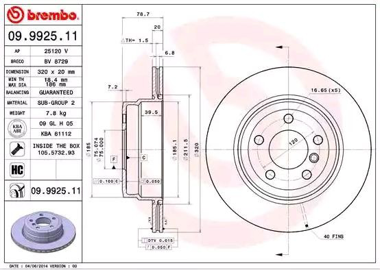 Do koszyka 09992511 Brembo Tarcza hamulcowa tylna