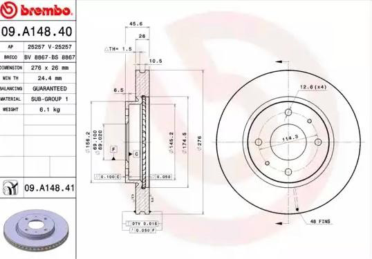 Tarcza hamulcowa przednia 09A14841 Brembo