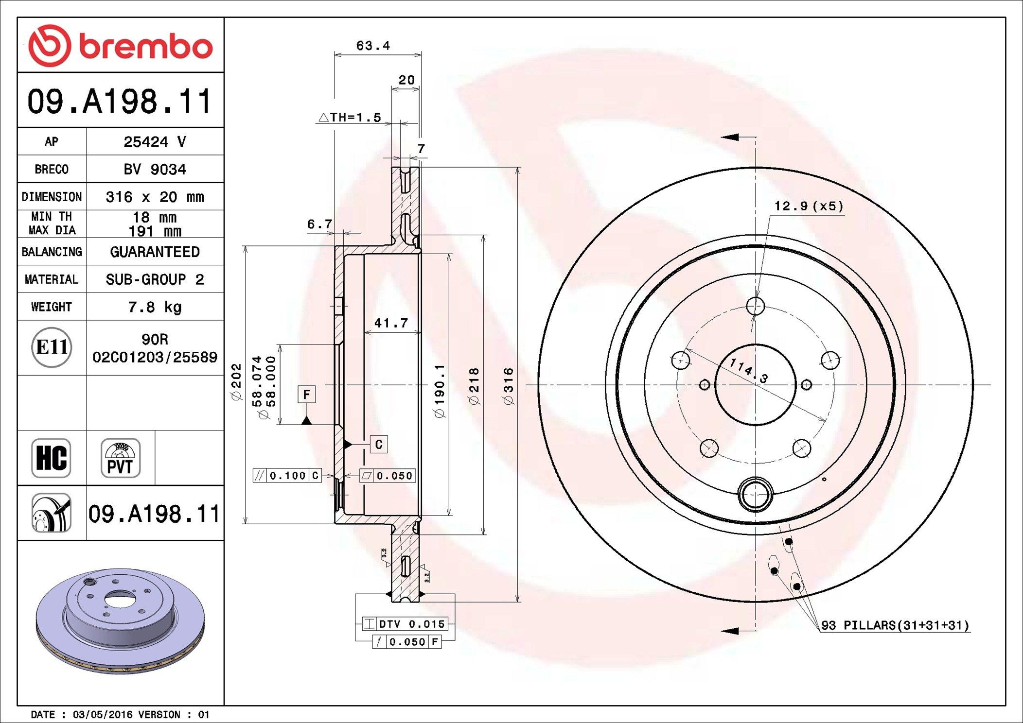Tarcza hamulcowa tylna Brembo 09A19811 cena, od 113,37 USD