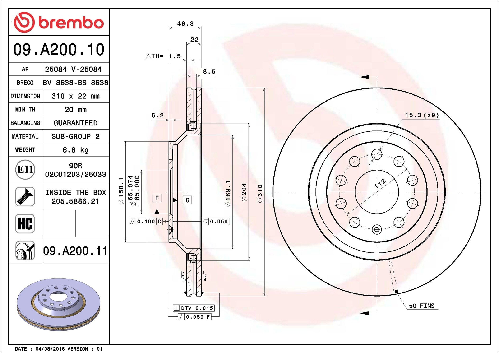 Tarcza hamulcowa tylna Brembo 09A20011 cena, od 57,95 USD