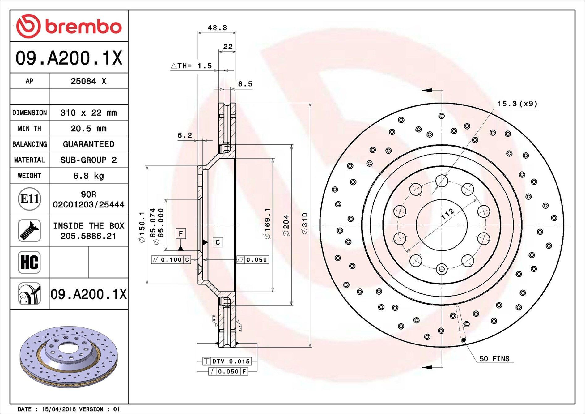 Do koszyka 09A2001X Brembo Tarcza hamulcowa tylna