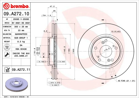 09A27211 Brembo Tarcza hamulcowa przednia