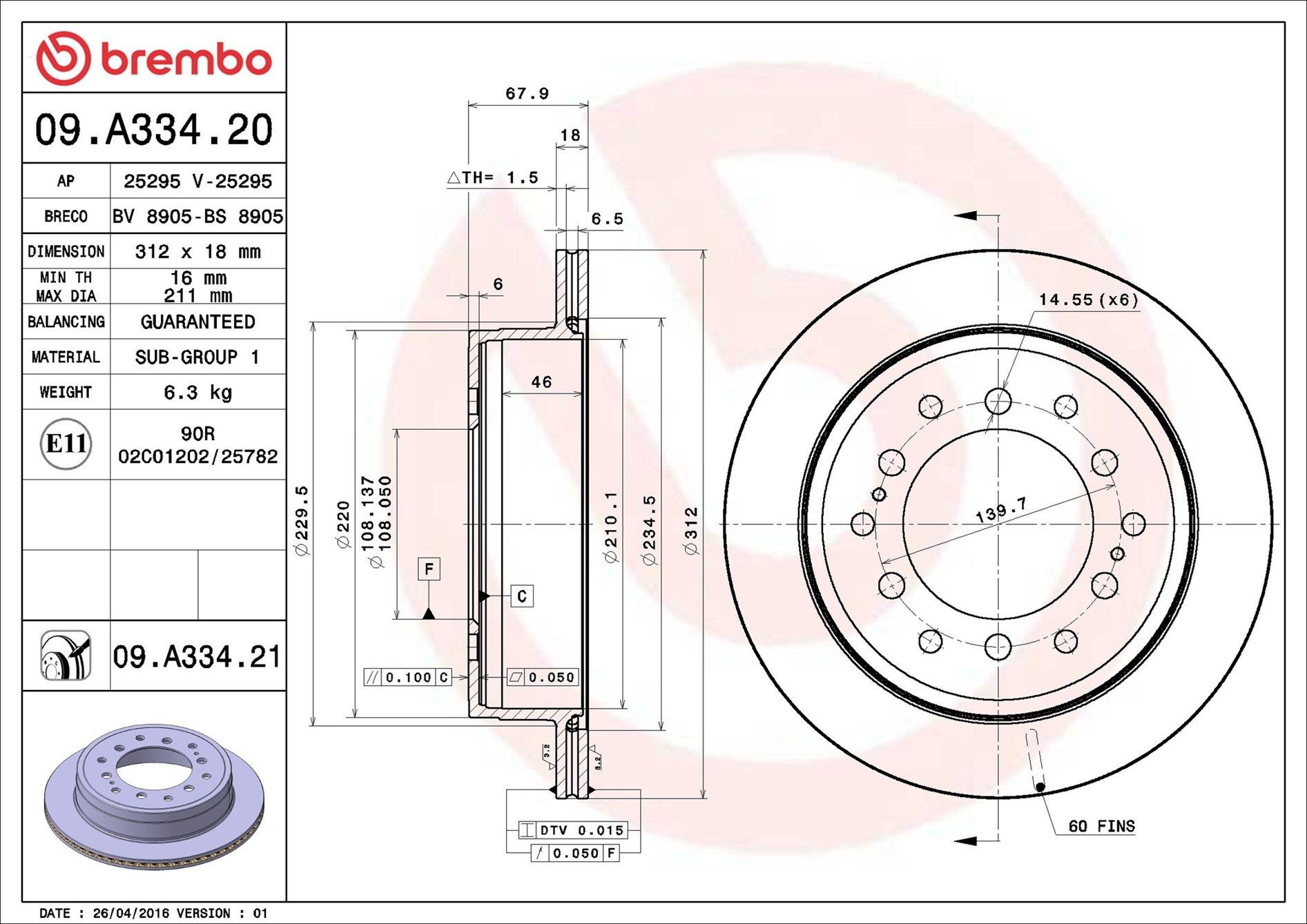 Tarcza hamulcowa tylna Brembo 09A33421 cena, od 57,93 USD