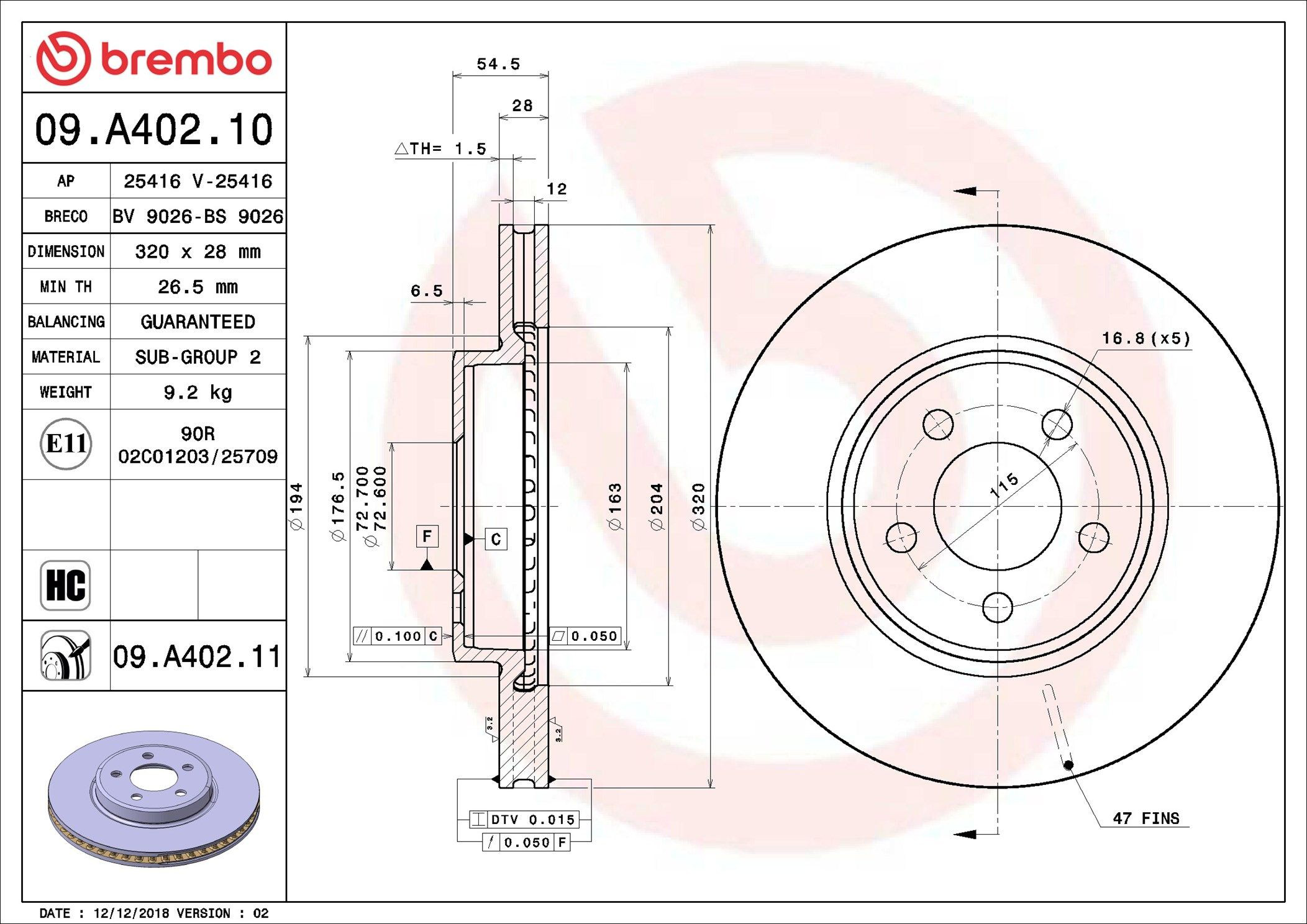 Tarcza hamulcowa przednia 09A40211 Brembo