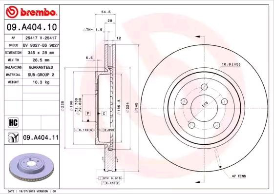 Do koszyka 09A40411 Brembo Tarcza hamulcowa przednia