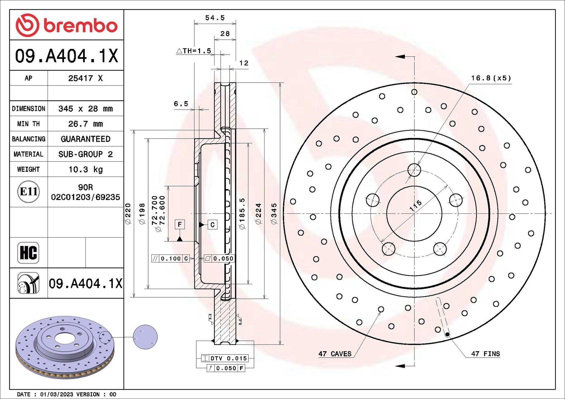 09A4041X Brembo Tarcza hamulcowa przednia