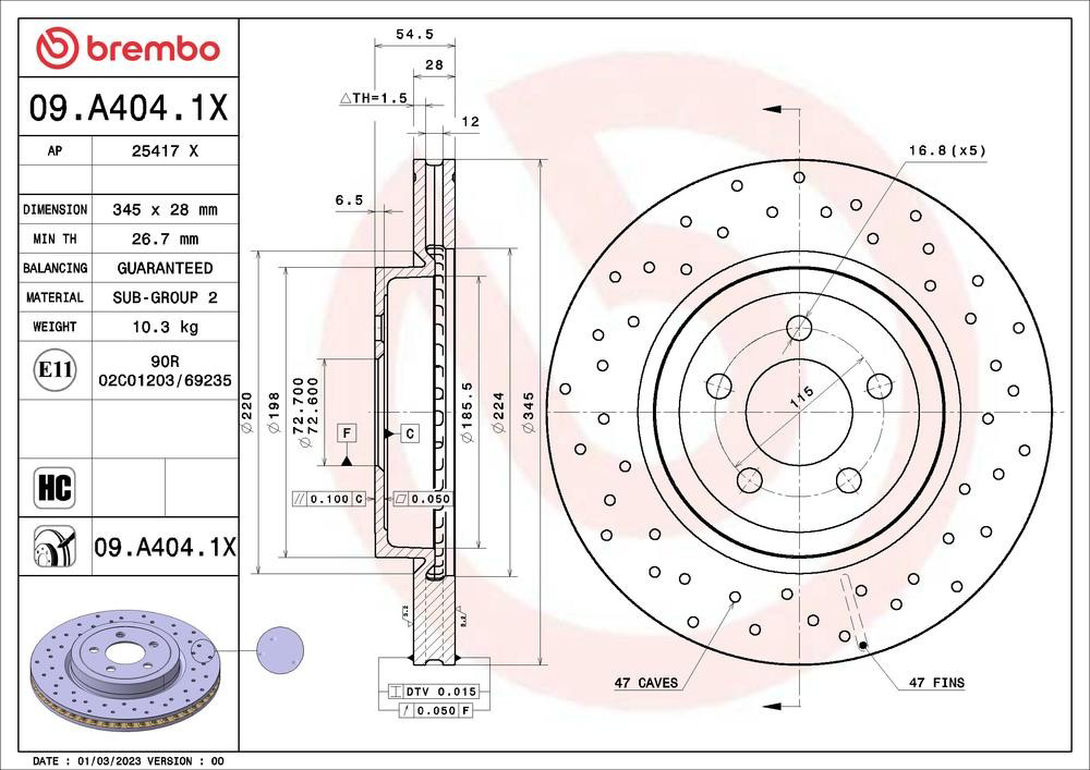 Do koszyka 09A4041X Brembo Tarcza hamulcowa przednia