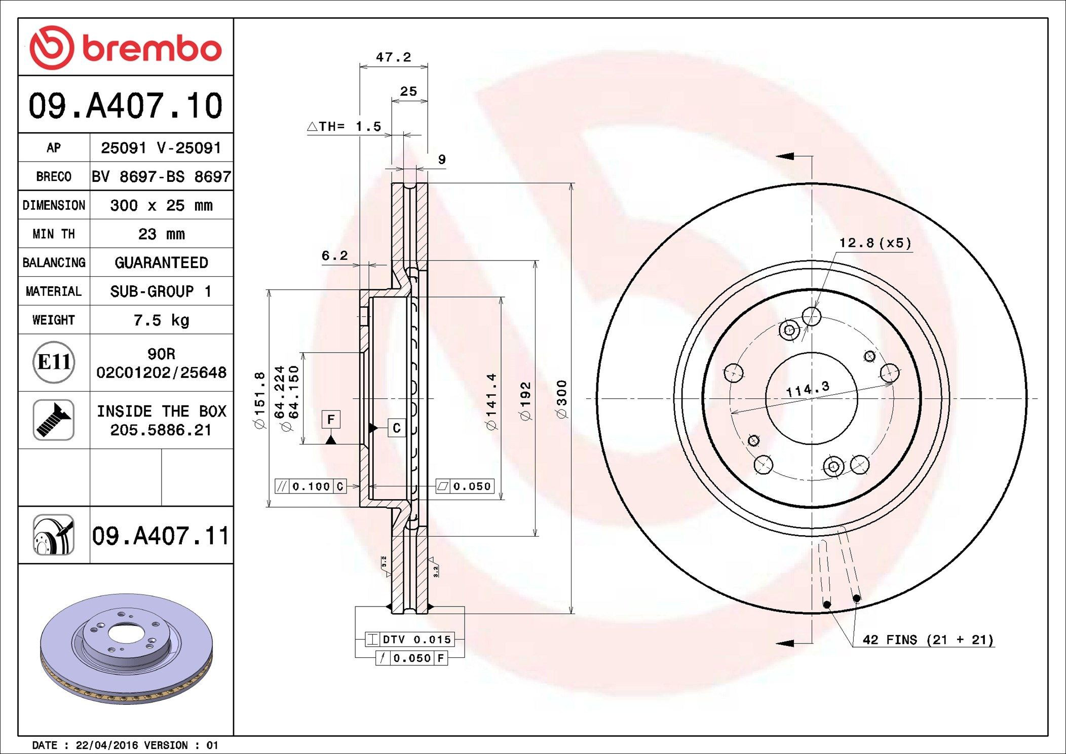 Tarcza hamulcowa przednia Brembo 09A40710 cena, od 60,74 USD