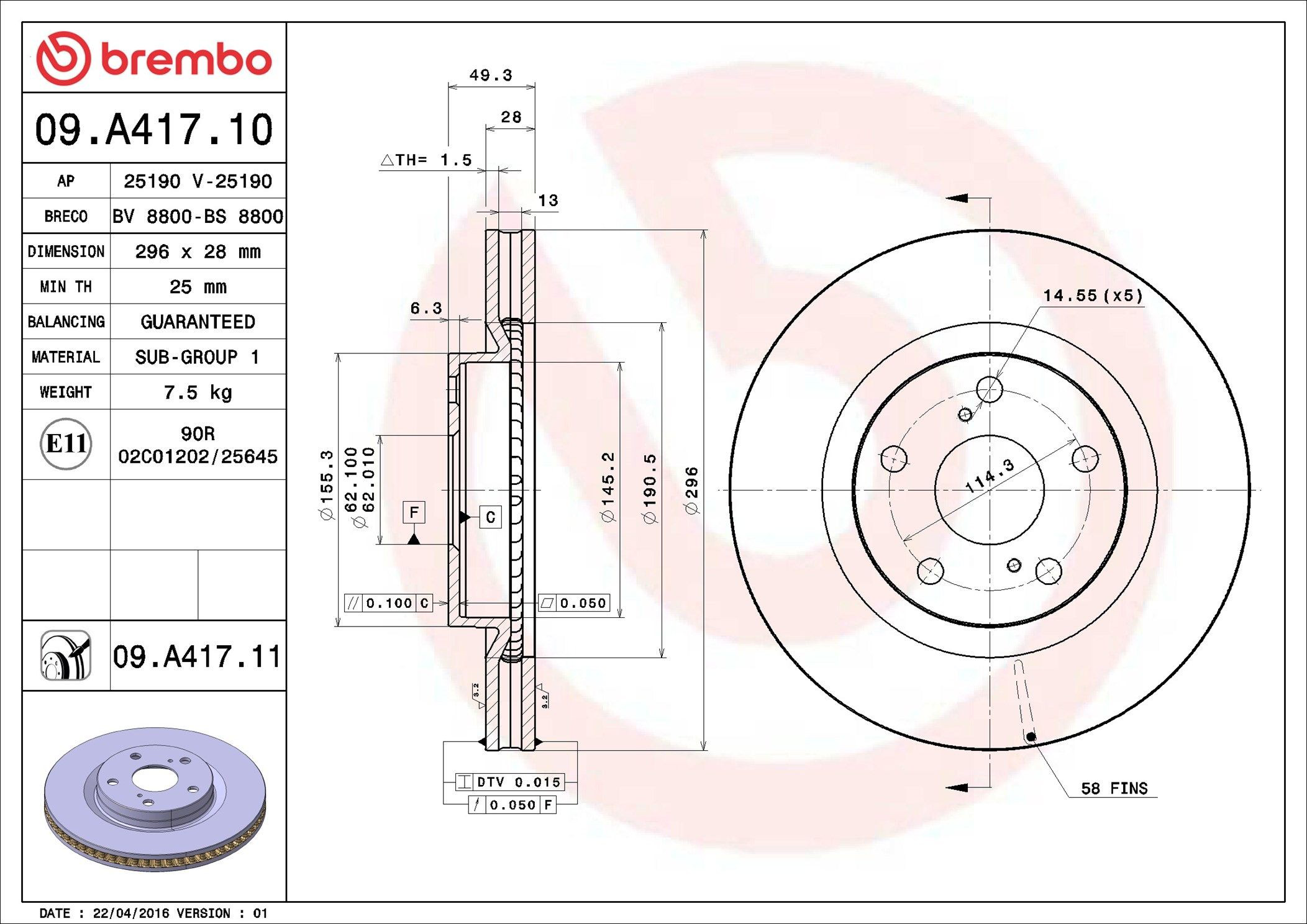09A41711 Brembo Tarcza hamulcowa przednia