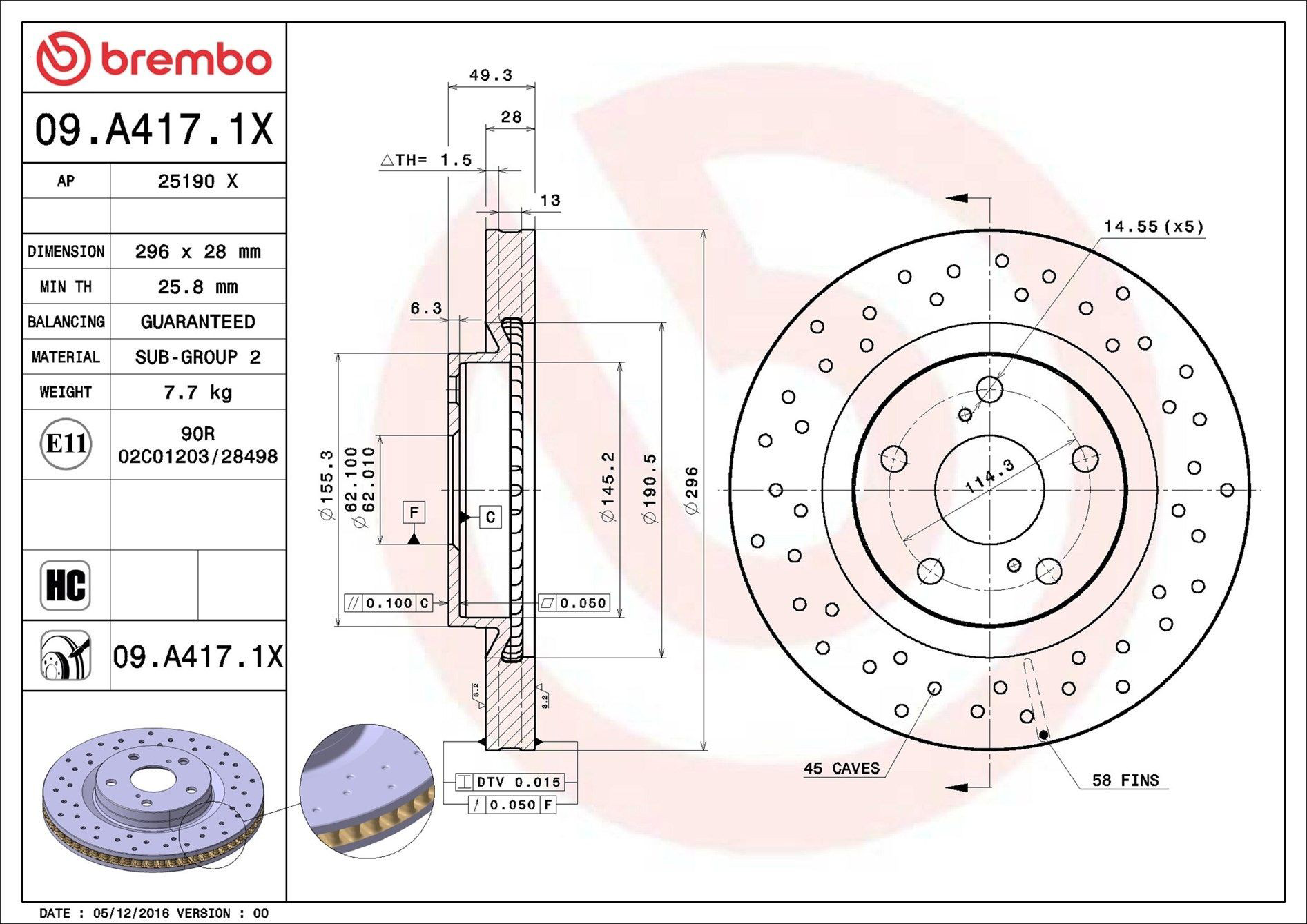 Tarcza hamulcowa przednia Brembo 09A4171X cena, od 50,84 USD