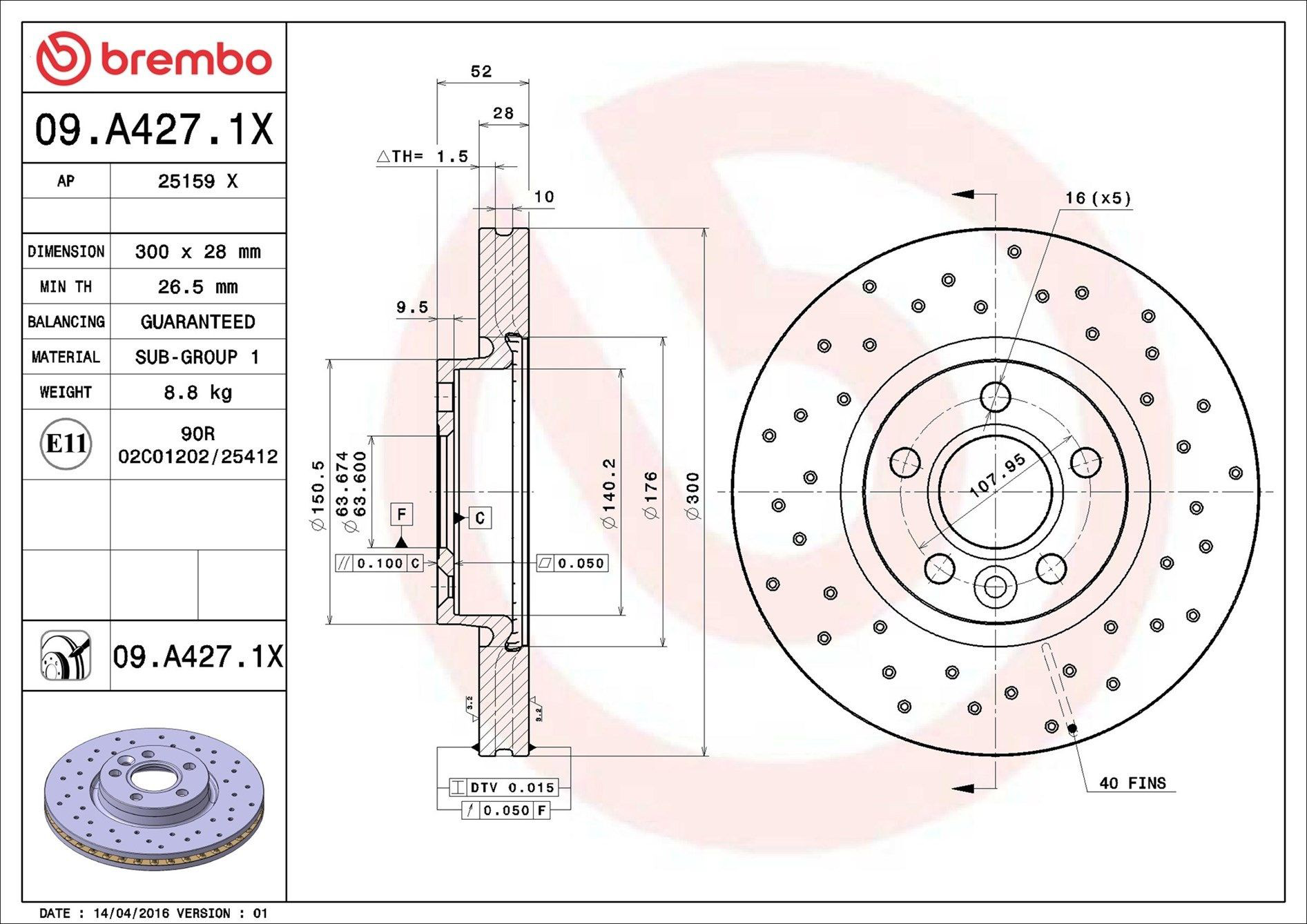Tarcza hamulcowa przednia Brembo 09A4271X cena, od 65,26 USD