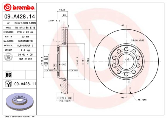 Tarcza hamulcowa przednia 09A42811 Brembo