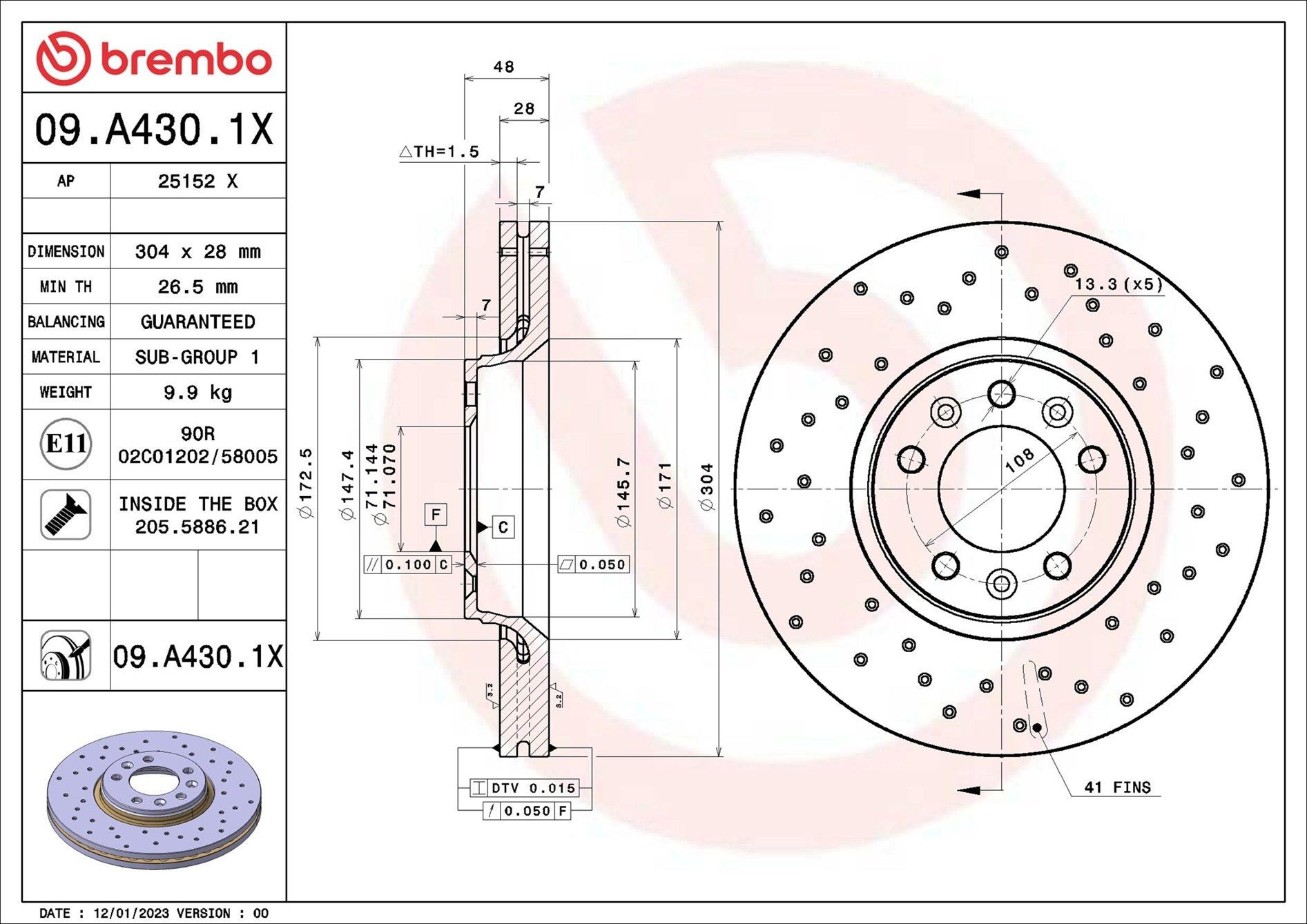09A4301X Brembo Tarcza hamulcowa przednia