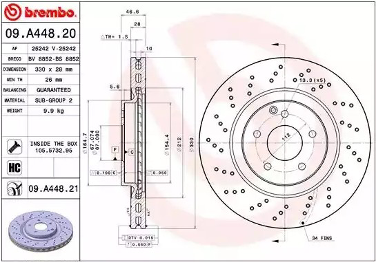 Tarcza hamulcowa przednia Brembo 09A44821