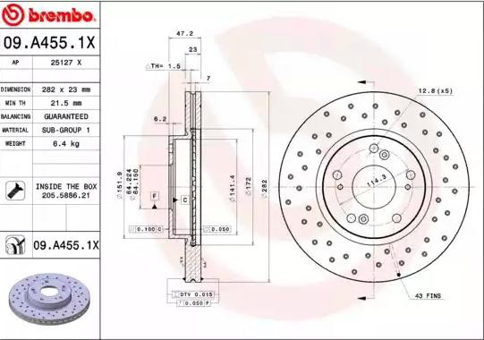 Tarcza hamulcowa przednia 09A4551X Brembo