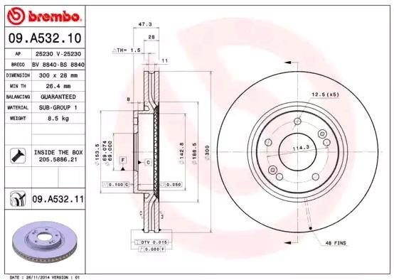 Do koszyka 09A53210 Brembo Tarcza hamulcowa przednia