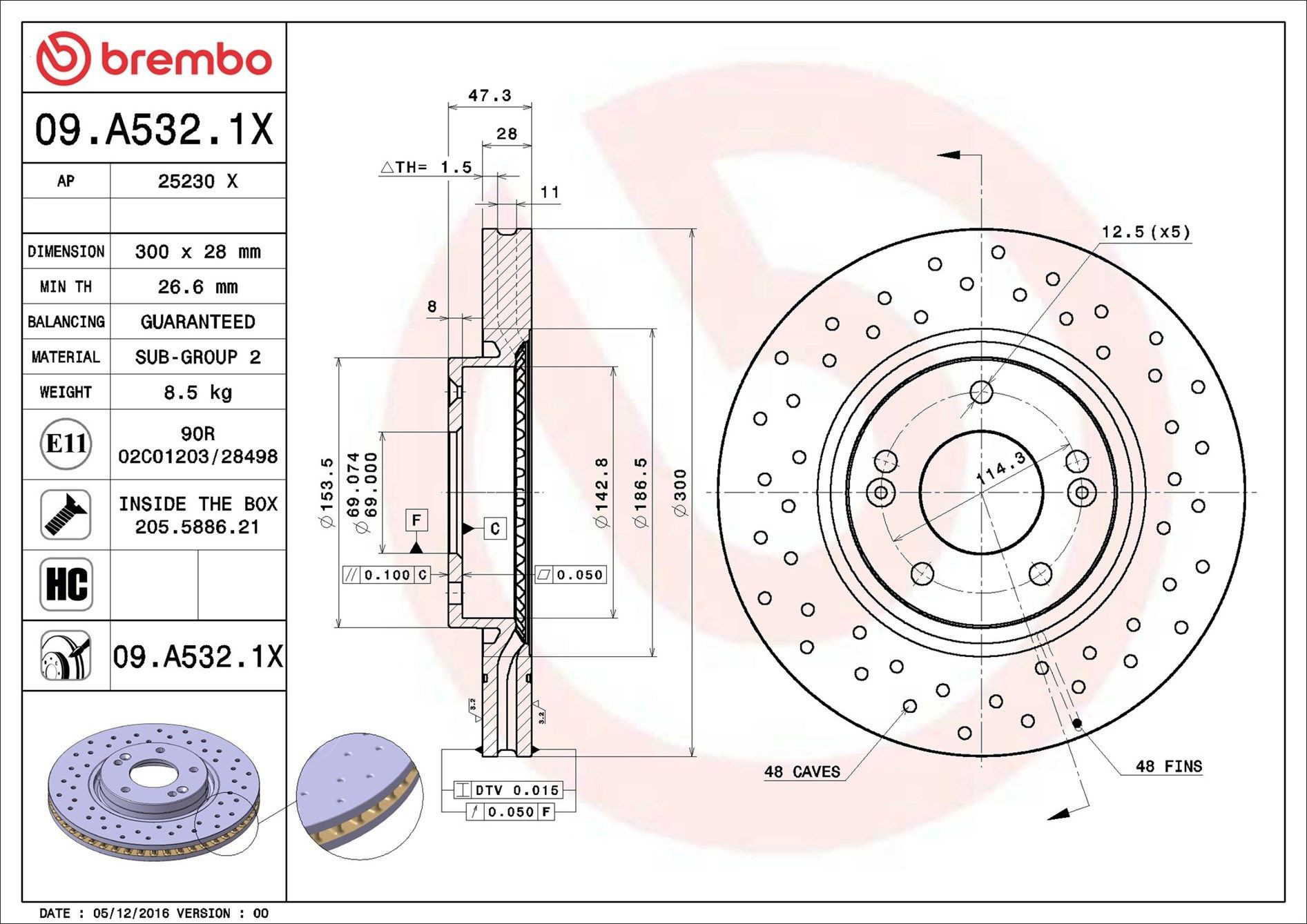 Do koszyka 09A5321X Brembo Tarcza hamulcowa przednia