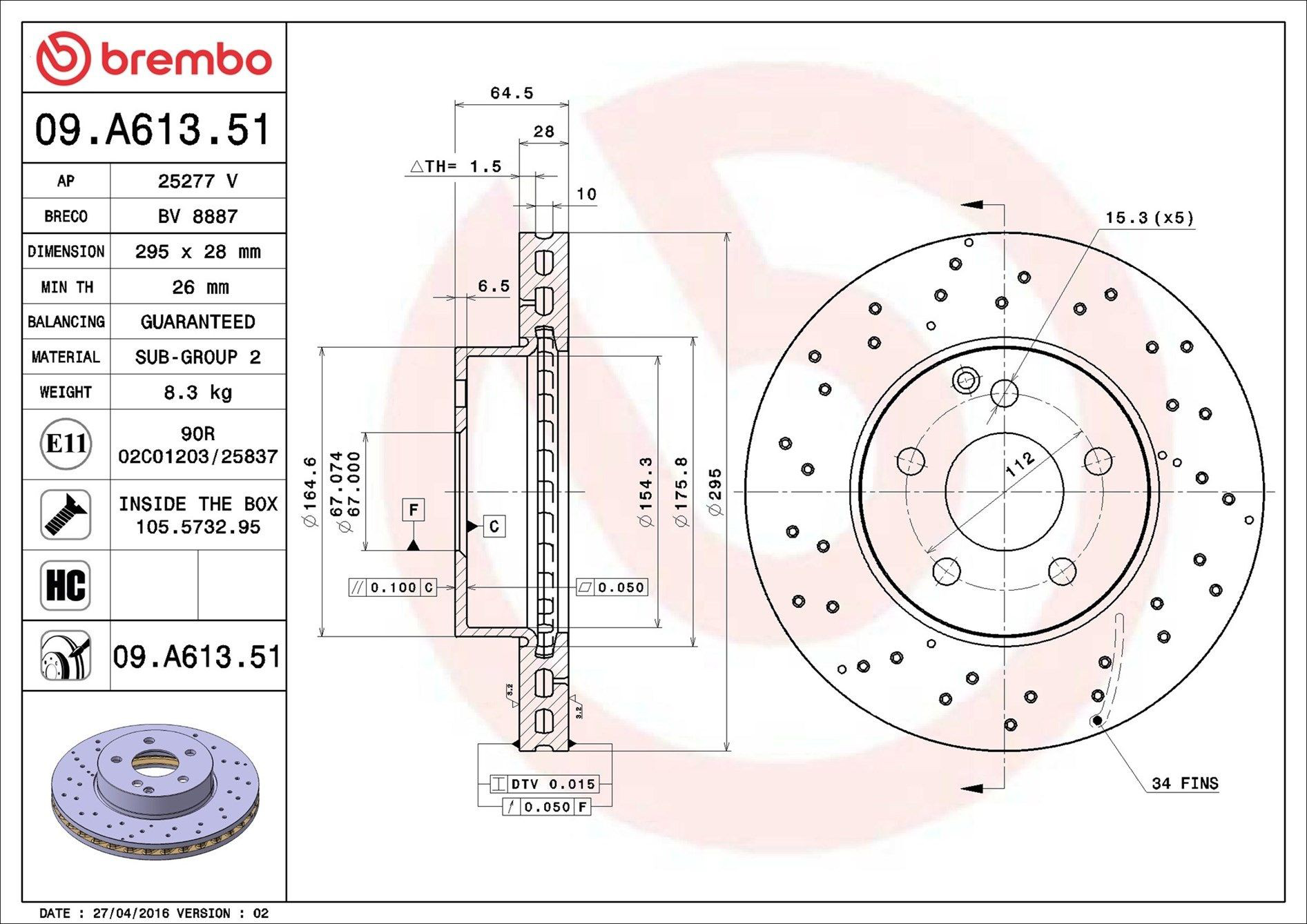 09A61351 Brembo Tarcza hamulcowa przednia