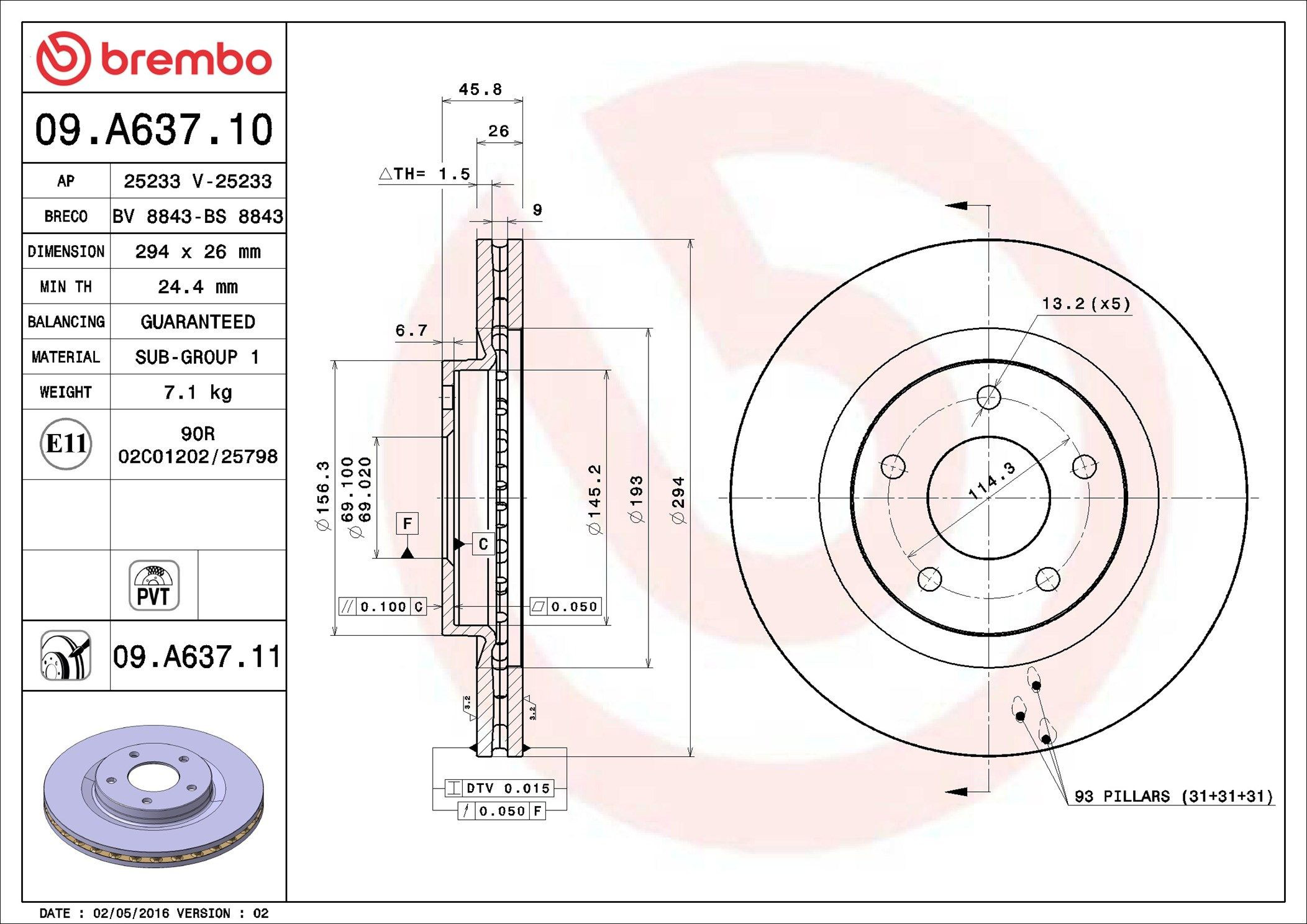 Tarcza hamulcowa przednia 09A63710 Brembo
