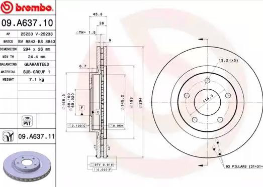 09A63711 Brembo Tarcza hamulcowa przednia