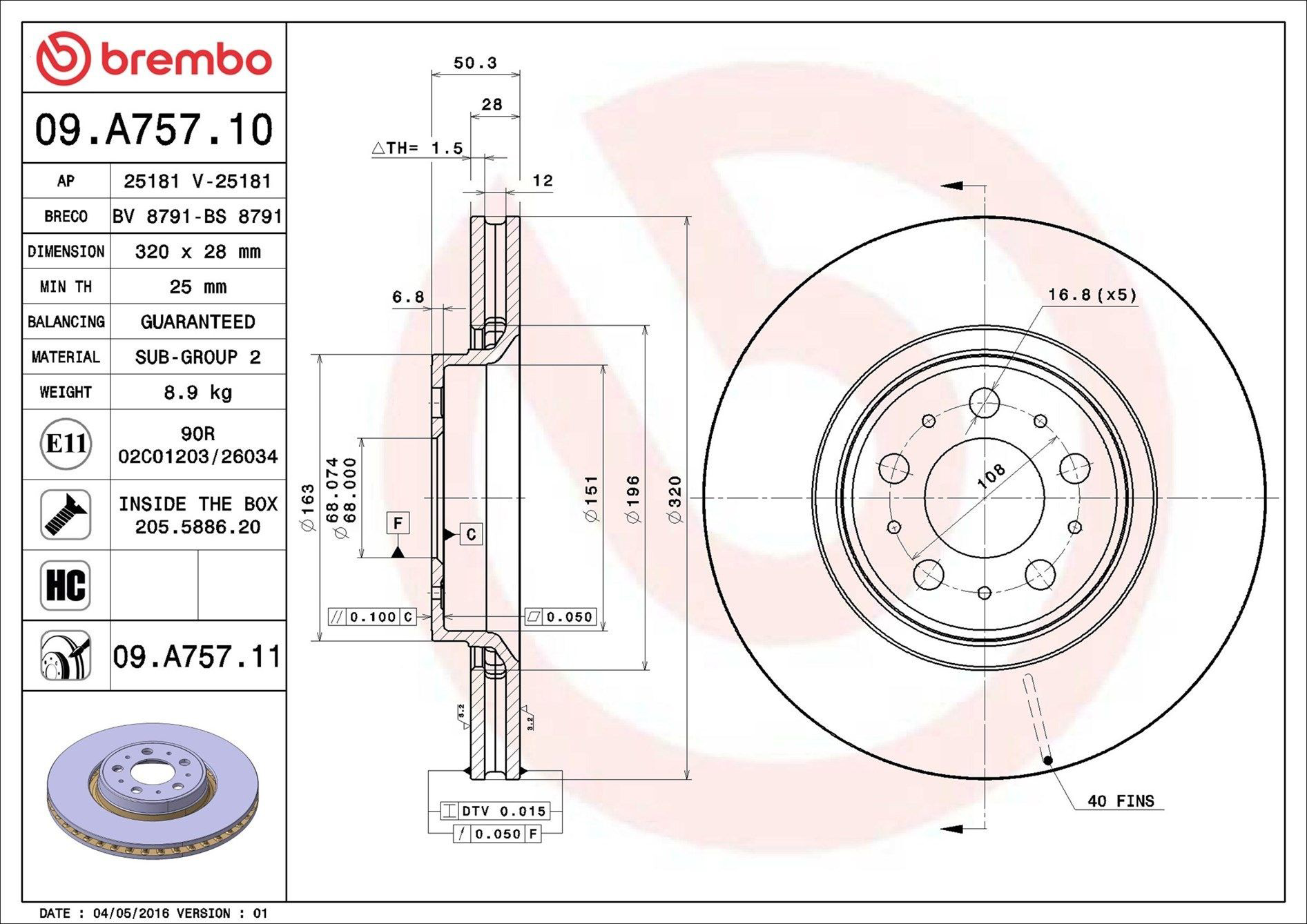 Tarcza hamulcowa przednia Brembo 09A75711 cena, od 75,07 USD
