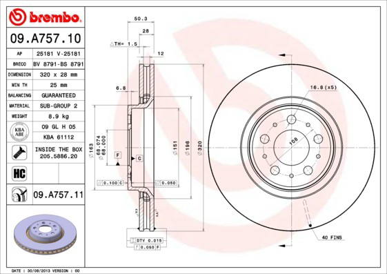 Do koszyka 09A75711 Brembo Tarcza hamulcowa przednia