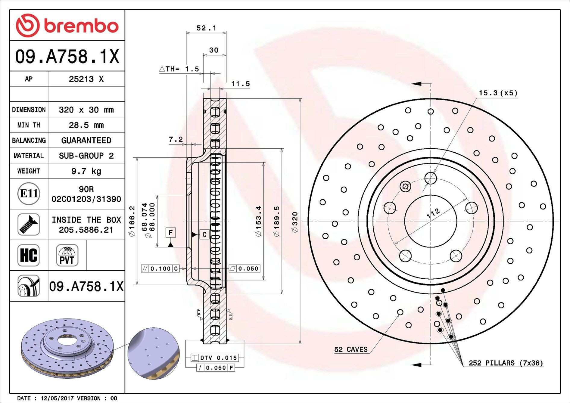 Tarcza hamulcowa przednia Brembo 09A7581X cena, od 74,80 USD