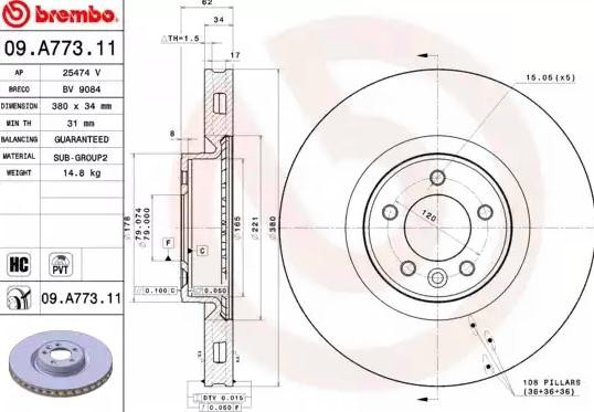 09A77311 Brembo Tarcza hamulcowa przednia