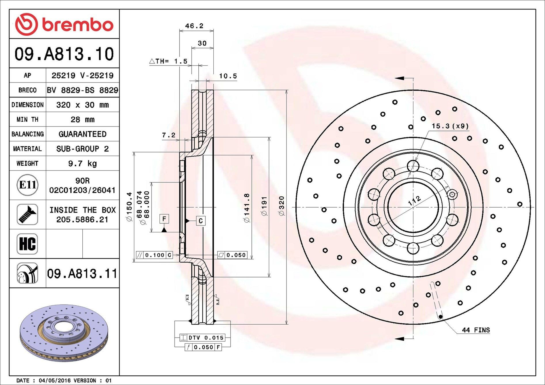 09A81311 Brembo Tarcza hamulcowa przednia