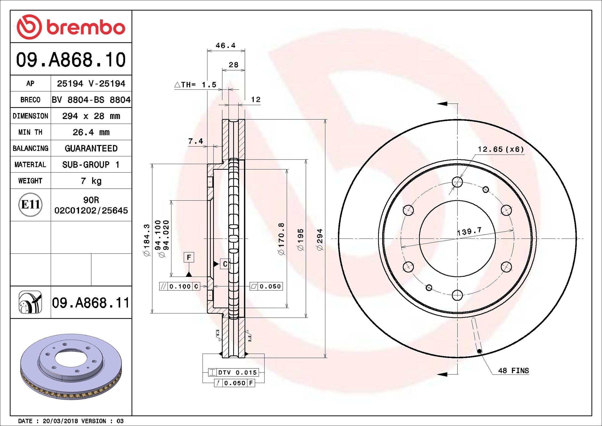 Tarcza hamulcowa przednia Brembo 09A86810 cena, od 55,71 USD