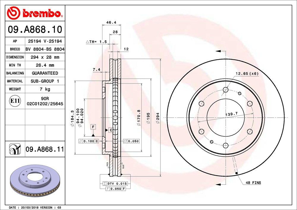 09A86811 Brembo Tarcza hamulcowa przednia