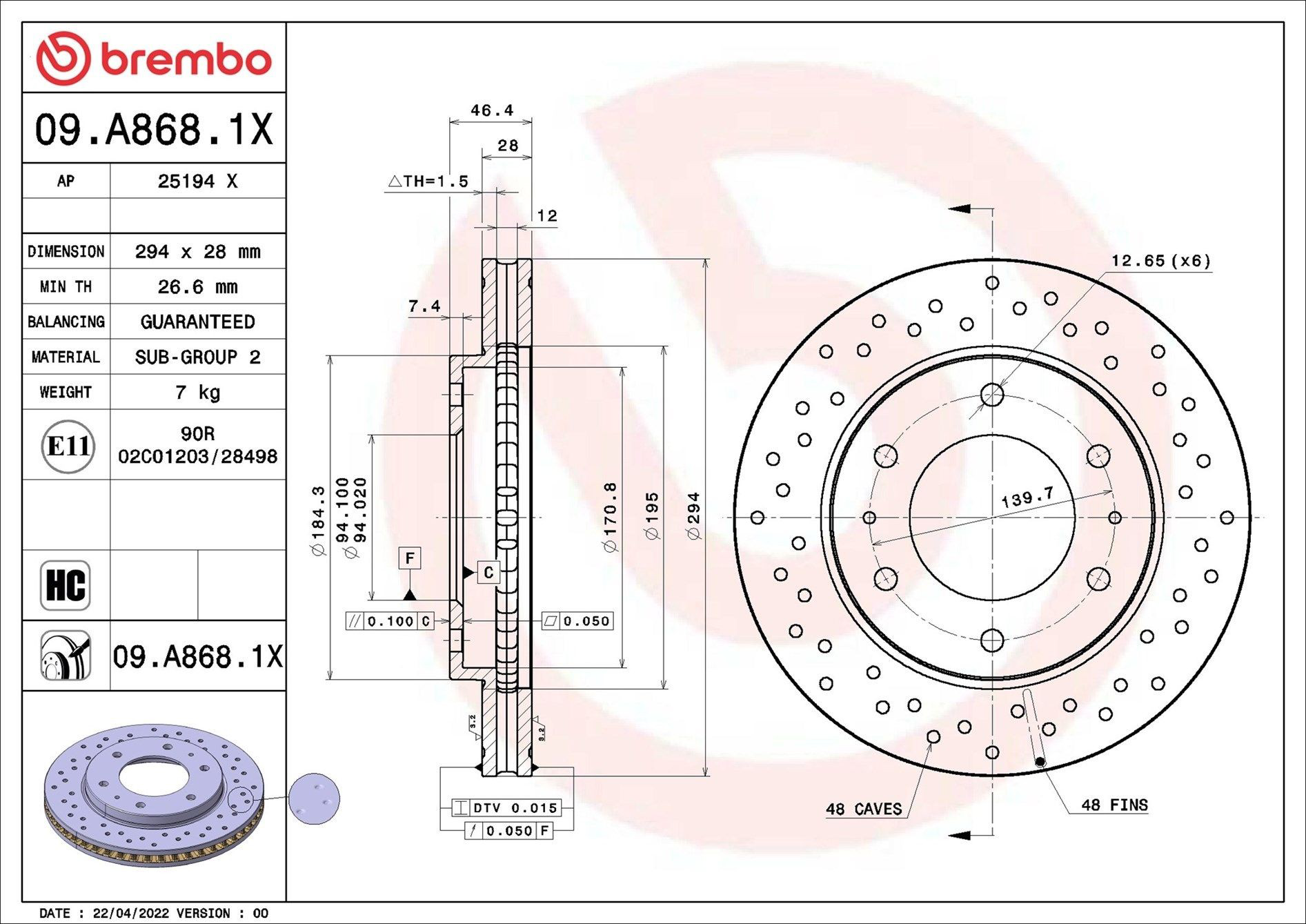 Tarcza hamulcowa przednia Brembo 09A8681X cena, od 53,76 USD